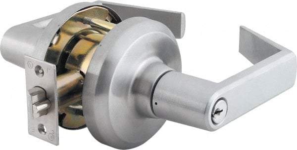 Stanley - Grade 1 Storeroom Lever Lockset - 2-3/4" Back Set, Key In Lever Cylinder, Brass Alloy, Satin Chrome Finish - Eagle Tool & Supply