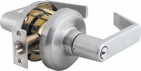 Stanley - Grade 1 Classroom Lever Lockset - 2-3/4" Back Set, Key In Lever Cylinder, Brass Alloy, Satin Chrome Finish - Eagle Tool & Supply