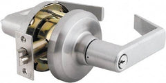 Stanley - Grade 1 Entrance Lever Lockset - 2-3/4" Back Set, Key In Lever Cylinder, Brass Alloy, Satin Chrome Finish - Eagle Tool & Supply