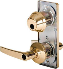 Stanley - Grade 2 Entry Lever Lockset - 2-3/4" Back Set, Key In Lever Cylinder, Brass Alloy, Bright Brass Finish - Eagle Tool & Supply