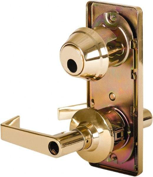 Stanley - Grade 2 Entry Lever Lockset - 2-3/4" Back Set, Key In Lever Cylinder, Brass Alloy, Bright Brass Finish - Eagle Tool & Supply