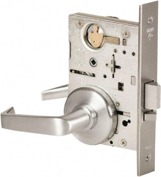 Best - Grade 1 Storeroom Lever Lockset - 2-3/4" Back Set, Keyless Cylinder, Brass Alloy, Satin Chrome Finish - Eagle Tool & Supply