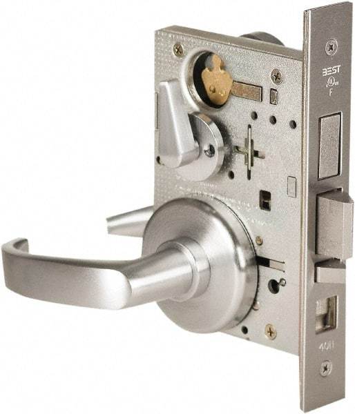 Stanley - Grade 1 Dormitory Lever Lockset - 2-3/4" Back Set, Best SFIC Cylinder, Brass Alloy, Satin Chrome Finish - Eagle Tool & Supply