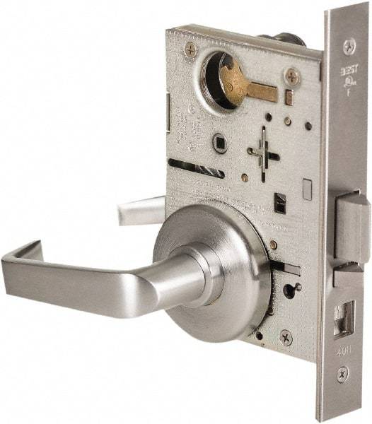 Stanley - Grade 1 Office Lever Lockset - 2-3/4" Back Set, Best SFIC Cylinder, Brass Alloy, Satin Chrome Finish - Eagle Tool & Supply