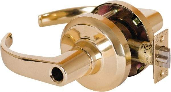 Stanley - Grade 1 Entrance Lever Lockset - 2-3/4" Back Set, Key In Lever Cylinder, Brass Alloy, Bright Brass Finish - Eagle Tool & Supply