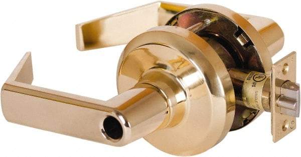 Stanley - Grade 1 Entrance Lever Lockset - 2-3/4" Back Set, Key In Lever Cylinder, Brass Alloy, Bright Brass Finish - Eagle Tool & Supply