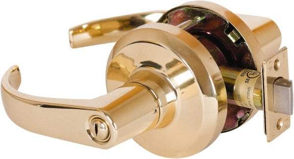 Stanley - Grade 1 Privacy Lever Lockset - 2-3/4" Back Set, Keyless Cylinder, Brass Alloy, Bright Brass Finish - Eagle Tool & Supply