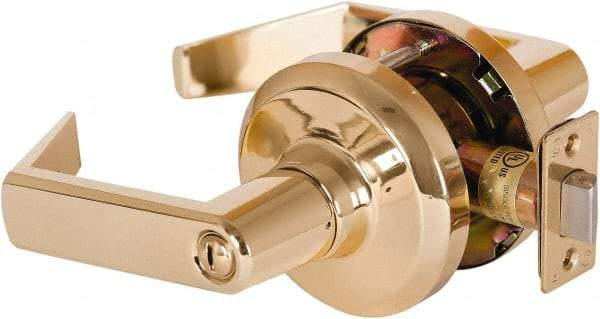 Stanley - Grade 1 Privacy Lever Lockset - 2-3/4" Back Set, Keyless Cylinder, Brass Alloy, Bright Brass Finish - Eagle Tool & Supply