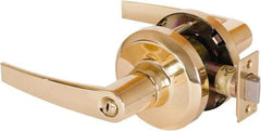 Stanley - Grade 1 Privacy Lever Lockset - 2-3/4" Back Set, Keyless Cylinder, Brass Alloy, Bright Brass Finish - Eagle Tool & Supply