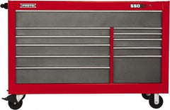 Proto - 35,917 Lb Capacity, 11 Drawer Mobile Workstation - 66" Wide x 27" Deep x 46" High, Steel, Safety Red & Gray - Eagle Tool & Supply