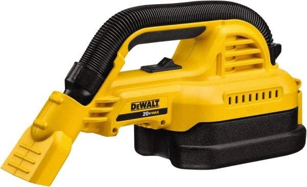 DeWALT - 0.5 Gal Plastic Tank, Battery Powered Wet/Dry Vacuum - 0.33 Peak hp, 20 Volt, 1-1/4" Hose Fitting, Cordless, HEPA Filter - Eagle Tool & Supply