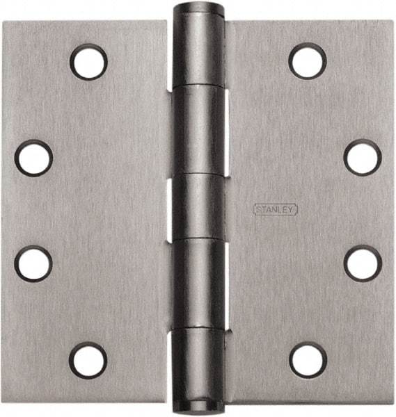 Stanley - 4-1/2" Long x 4-1/2" Wide Carbon Alloy Steel Full Mortise Hinge - Prime Coat Gray Finish, 5 Knuckles, 8 Holes - Eagle Tool & Supply