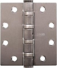 Stanley - 5" Long x 4-1/2" Wide Carbon Alloy Steel Full Mortise Hinge - Satin Chrome Plated Finish, 5 Knuckles, 8 Holes - Eagle Tool & Supply