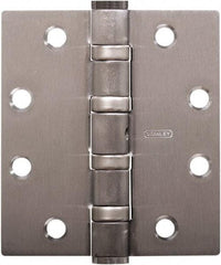 Stanley - 4-1/2" Long x 4" Wide Carbon Alloy Steel Full Mortise Hinge - Satin Chrome Plated Finish, 5 Knuckles, 8 Holes - Eagle Tool & Supply