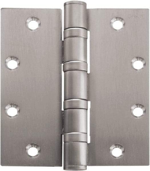 Stanley - 5" Long x 5" Wide Carbon Alloy Steel Full Mortise Hinge - Satin Chrome Plated Finish, 5 Knuckles, 8 Holes - Eagle Tool & Supply