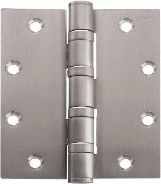 Stanley - 5" Long x 5" Wide Carbon Alloy Steel Full Mortise Hinge - Bright Brass Plated Finish, 5 Knuckles, 8 Holes - Eagle Tool & Supply