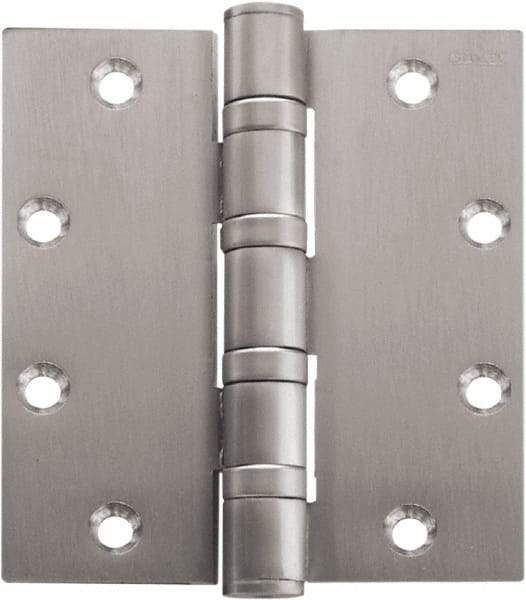 Stanley - 5" Long x 4-1/2" Wide Carbon Alloy Steel Full Mortise Hinge - Satin Chrome Plated Finish, 5 Knuckles, 8 Holes - Eagle Tool & Supply