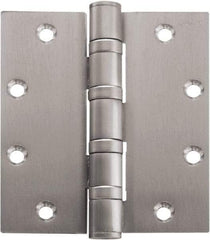 Stanley - 5" Long x 4-1/2" Wide Carbon Alloy Steel Full Mortise Hinge - Satin Chrome Plated Finish, 5 Knuckles, 8 Holes - Eagle Tool & Supply