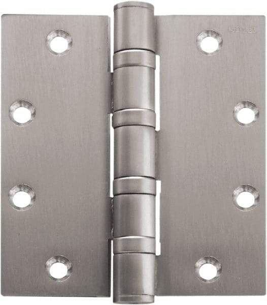 Stanley - 5" Long x 4-1/2" Wide Carbon Alloy Steel Full Mortise Hinge - Bright Brass Plated Finish, 5 Knuckles, 8 Holes - Eagle Tool & Supply