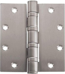 Stanley - 4-1/2" Long x 4" Wide Carbon Alloy Steel Full Mortise Hinge - Satin Chrome Plated Finish, 5 Knuckles, 8 Holes - Eagle Tool & Supply