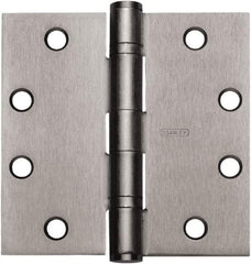 Stanley - 5" Long x 5" Wide Carbon Alloy Steel Full Mortise Hinge - Satin Chrome Plated Finish, 5 Knuckles, 8 Holes - Eagle Tool & Supply