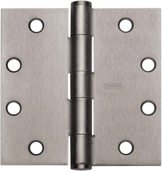 Stanley - 3" Long x 3" Wide Carbon Alloy Steel Full Mortise Hinge - Satin Chrome Plated Finish, 5 Knuckles, 6 Holes - Eagle Tool & Supply
