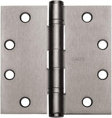 Stanley - 4" Long x 3-1/2" Wide Carbon Alloy Steel Full Mortise Hinge - Satin Chrome Plated Finish, 5 Knuckles, 8 Holes - Eagle Tool & Supply