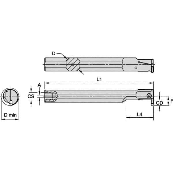 Kennametal - 1-1/4" Min Bore Diam, 200mm OAL, 1" Shank Diam, A-EVE Indexable Boring Bar - 2" Max Bore Depth, EG0200M02P02 Insert - Eagle Tool & Supply