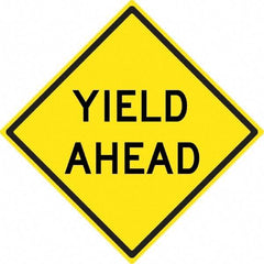 NMC - "Yield Ahead", 24" Wide x 24" High, Aluminum Stop & Yield Signs - 0.08" Thick, Black on Yellow, High Intensity Reflectivity, Diamond, Post Mount - Eagle Tool & Supply