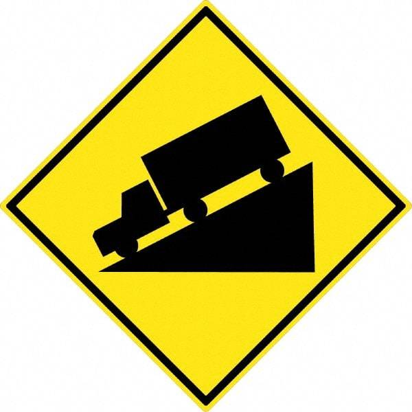 NMC - "Truck", 30" Wide x 30" High, Aluminum Traffic Control Signs - 0.08" Thick, Black on Yellow, High Intensity Reflectivity, Diamond, Post Mount - Eagle Tool & Supply