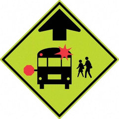 NMC - "School Bus", 30" Wide x 30" High, Aluminum Warning & Safety Reminder Signs - 0.08" Thick, Red & Black on Yellow, Diamond Grade Reflectivity, Diamond, Post Mount - Eagle Tool & Supply