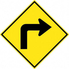 NMC - "Right Turn Arrow", 30" Wide x 30" High, Aluminum Traffic Control Signs - 0.08" Thick, Black on Yellow, High Intensity Reflectivity, Diamond, Post Mount - Eagle Tool & Supply