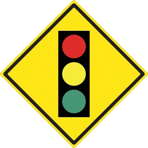 NMC - "Stop Light", 24" Wide x 24" High, Aluminum Traffic Control Signs - 0.08" Thick, Black, Red, Yellow, Green, High Intensity Reflectivity, Diamond, Post Mount - Eagle Tool & Supply