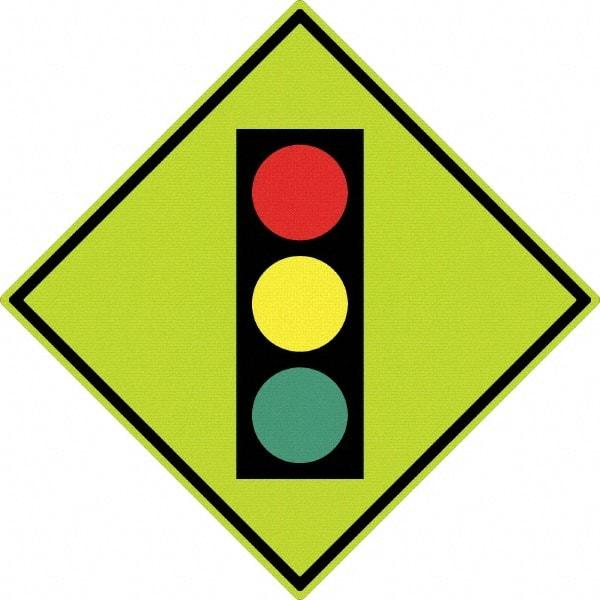 NMC - "Stop Light", 30" Wide x 30" High, Aluminum Traffic Control Signs - 0.08" Thick, Black, Red, Yellow, Green, Diamond Grade Reflectivity, Diamond, Post Mount - Eagle Tool & Supply