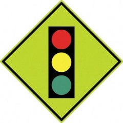 NMC - "Stop Light", 30" Wide x 30" High, Aluminum Traffic Control Signs - 0.08" Thick, Black, Red, Yellow, Green, Diamond Grade Reflectivity, Diamond, Post Mount - Eagle Tool & Supply