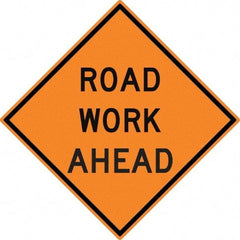 NMC - "Road Work Ahead", 30" Wide x 30" High, Aluminum Construction Roadway Signs - 0.08" Thick, Black on Orange, High Intensity Reflectivity, Diamond, Post Mount - Eagle Tool & Supply