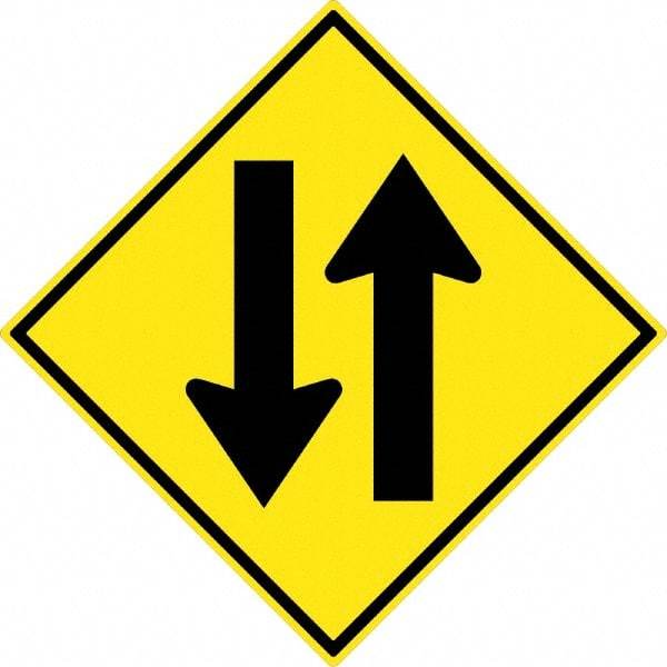 NMC - "Up and Down Arrow", 30" Wide x 30" High, Aluminum Traffic Control Signs - 0.08" Thick, Black on Yellow, High Intensity Reflectivity, Diamond, Post Mount - Eagle Tool & Supply