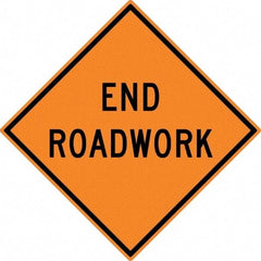 NMC - "End Roadwork", 30" Wide x 30" High, Aluminum Traffic Control Signs - 0.08" Thick, Black on Orange, High Intensity Reflectivity, Diamond, Post Mount - Eagle Tool & Supply