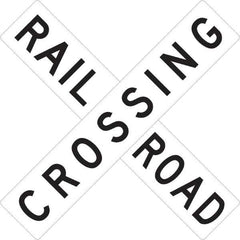 NMC - "Railroad Crossing", 48" Wide x 48" High, Aluminum Traffic Control Signs - 0.08" Thick, Black on White, High Intensity Reflectivity, Square, Post Mount - Eagle Tool & Supply