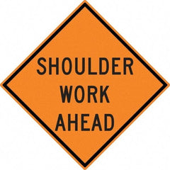 NMC - "Shoulder Work Ahead", 30" Wide x 30" High, Aluminum Construction Roadway Signs - 0.08" Thick, Black on Orange, High Intensity Reflectivity, Diamond, Post Mount - Eagle Tool & Supply