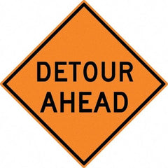 NMC - "Detour Ahead", 30" Wide x 30" High, Aluminum Construction Roadway Signs - 0.08" Thick, Black on Orange, High Intensity Reflectivity, Diamond, Post Mount - Eagle Tool & Supply