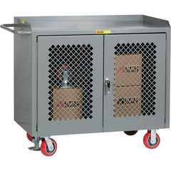 Little Giant - 3,600 Lb Capacity, 2 Shelf, 2 Door Mobile Cabinet Bench - 41" Wide x 24" Deep x 43" High, Steel, Gray - Eagle Tool & Supply