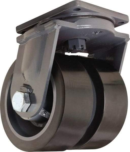 Hamilton - 10" Diam x 4" Wide x 13" OAH Top Plate Mount Dual Swivel Caster - Polyurethane Mold on Forged Steel, 13,000 Lb Capacity, Tapered Roller Bearing, 8-1/2 x 8-1/2" Plate - Eagle Tool & Supply