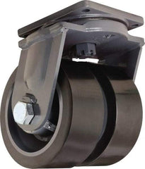 Hamilton - 10" Diam x 4" Wide x 13" OAH Top Plate Mount Dual Swivel Caster - Polyurethane Mold on Forged Steel, 13,000 Lb Capacity, Tapered Roller Bearing, 8-1/2 x 8-1/2" Plate - Eagle Tool & Supply