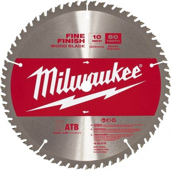 Milwaukee Tool - 10" Diam, 5/8" Arbor Hole Diam, 60 Tooth Wet & Dry Cut Saw Blade - Carbide-Tipped, Crosscut Action, Standard Round Arbor - Eagle Tool & Supply