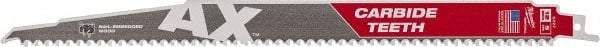 Milwaukee Tool - 12" Long x 1" Thick, Bi-Metal Reciprocating Saw Blade - Tapered Profile, 5 TPI, Toothed Edge, Universal Shank - Eagle Tool & Supply