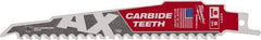 Milwaukee Tool - 6" Long x 1" Thick, Bi-Metal Reciprocating Saw Blade - Tapered Profile, 5 TPI, Toothed Edge, Universal Shank - Eagle Tool & Supply