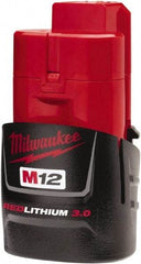 Milwaukee Tool - 12 Volt Lithium-Ion Power Tool Battery - 3 Ahr Capacity, Series M12 REDLITHIUM - Eagle Tool & Supply