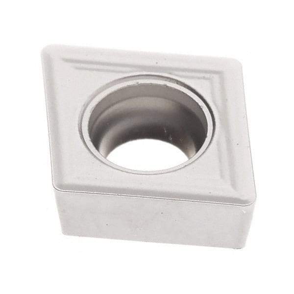 Seco - CCMT21.51 M3 Grade TK1501 Carbide Turning Insert - Ti(C/N)/Al2O3/Cr Finish, 80° Diamond, 1/4" Inscr Circle, 3/32" Thick, 1/64" Corner Radius - Eagle Tool & Supply