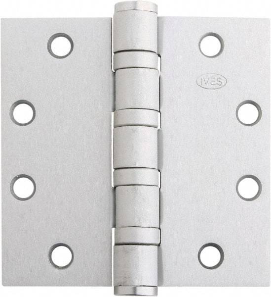 IVES - 4-1/2" Long x 4-1/2" Wide x 1.34" Thick, Stainless Steel Full Mortise Ball Bearing Hinge - Satin Chrome Finish, 5 Knuckles, 8 Holes - Eagle Tool & Supply